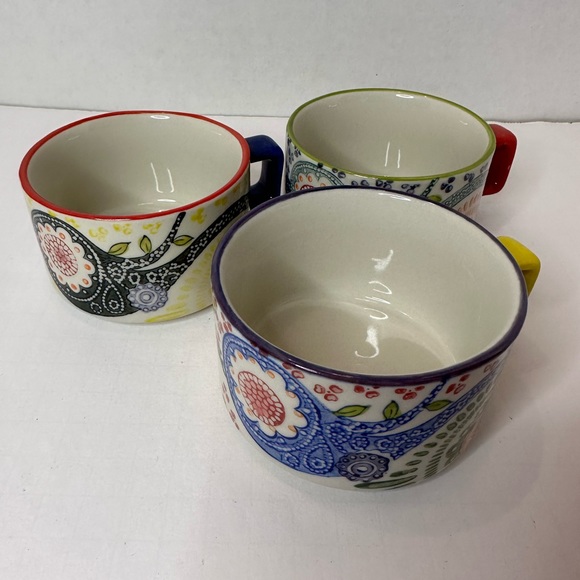 Pier 1 Paisley Stacking Hand Painted Porcelain Mugs Cups Set of 3 - Picture 4 of 4